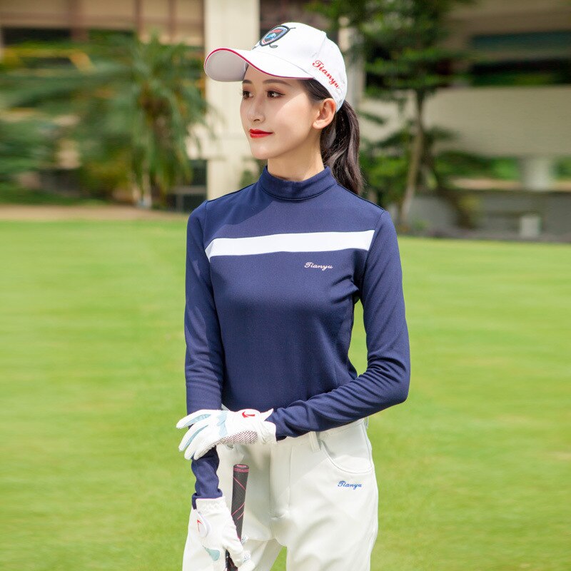 Dame fleece varme golfskjorter dame langærmet slim fit t-shirt o-hals behagelig træning tennis tøj  d0695
