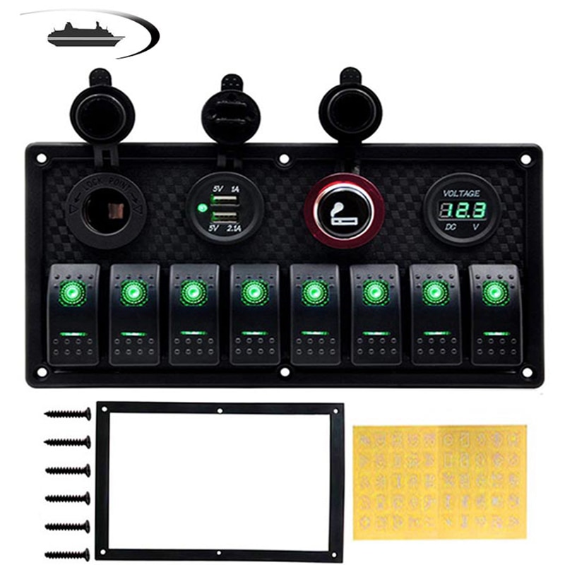 6/8 Gang interrupteur à bascule panneau pour voiture bateau RV Marine camion fusible panneaux étanche voltmètre numérique double USB chargeur Ports DC 12V