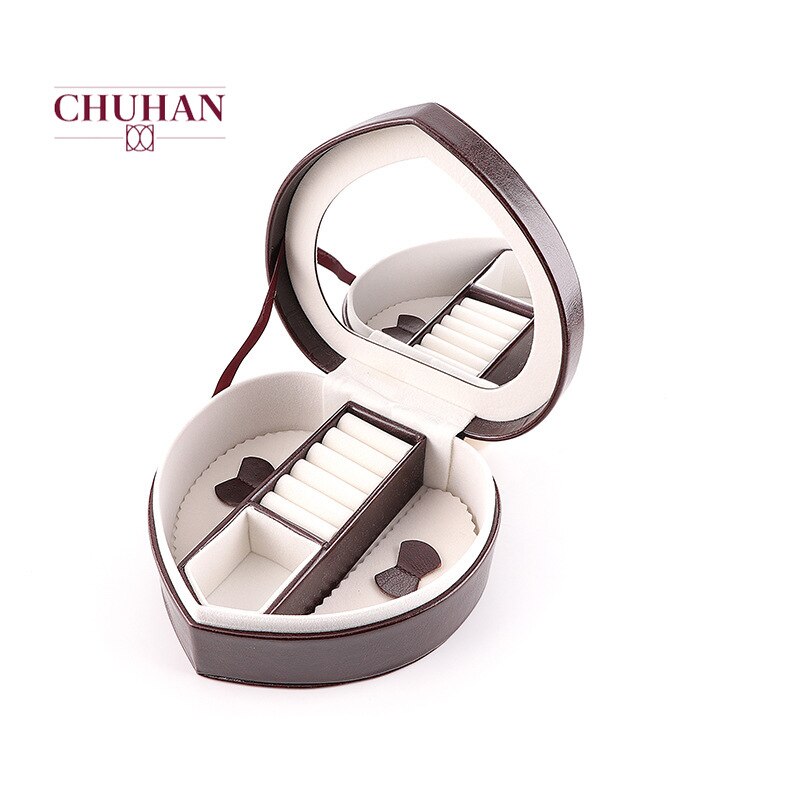 CHUHAN, nueva caja de almacenamiento de joyería en forma de corazón de cuero PU con caja de almacenamiento de joyería creativa portátil, pendientes, caja de joyería C308