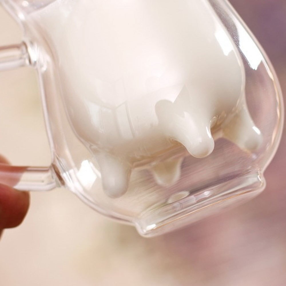 Cute Milk Mug Double Layer Heat-resistant Glass Cow Cups Clear Milk Cup For kids Milk Drink Water Juice Coffee Mugs Container