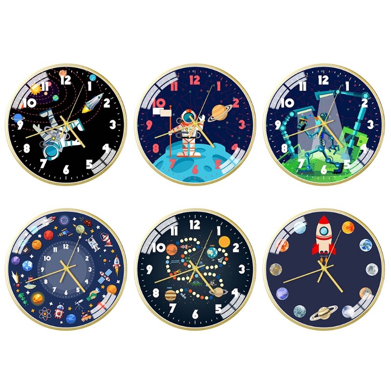 Mute Wall Clock Modern Style Space/Astronaut Pattern Clock Home Office Living Room Children's Room Decoration