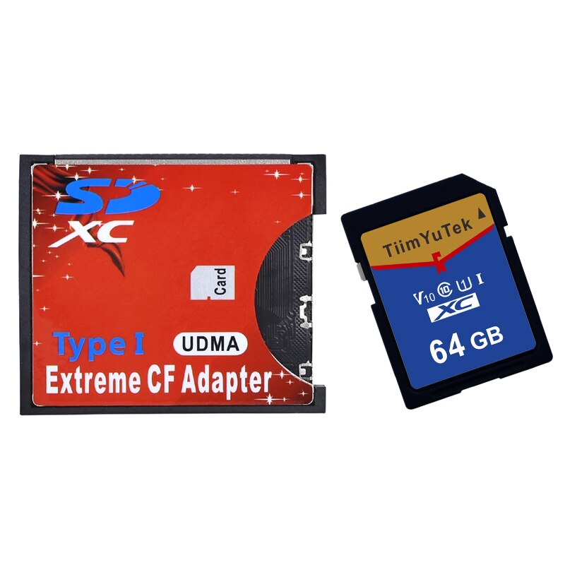 SD to CF Card Adapter SDHC SDXC to Standard Compact Flash Type I Card Converter UDMA Card Reader With SD Card 16GB-128GB: 64GB with Adapter