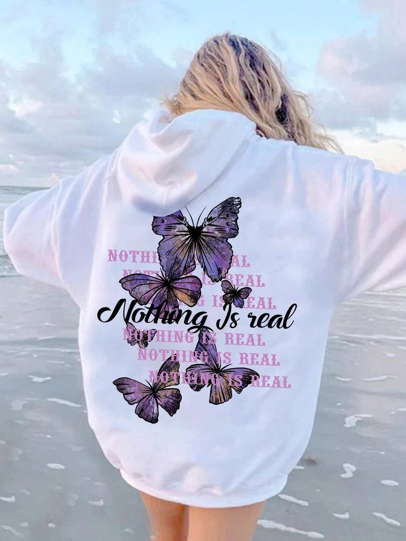 Sweat à capuche imprimé phrase papillon pour femme, sweats à capuche respirants sourire, sweat à capuche et confortable, poche décontractée, proximité wstring Y-Female