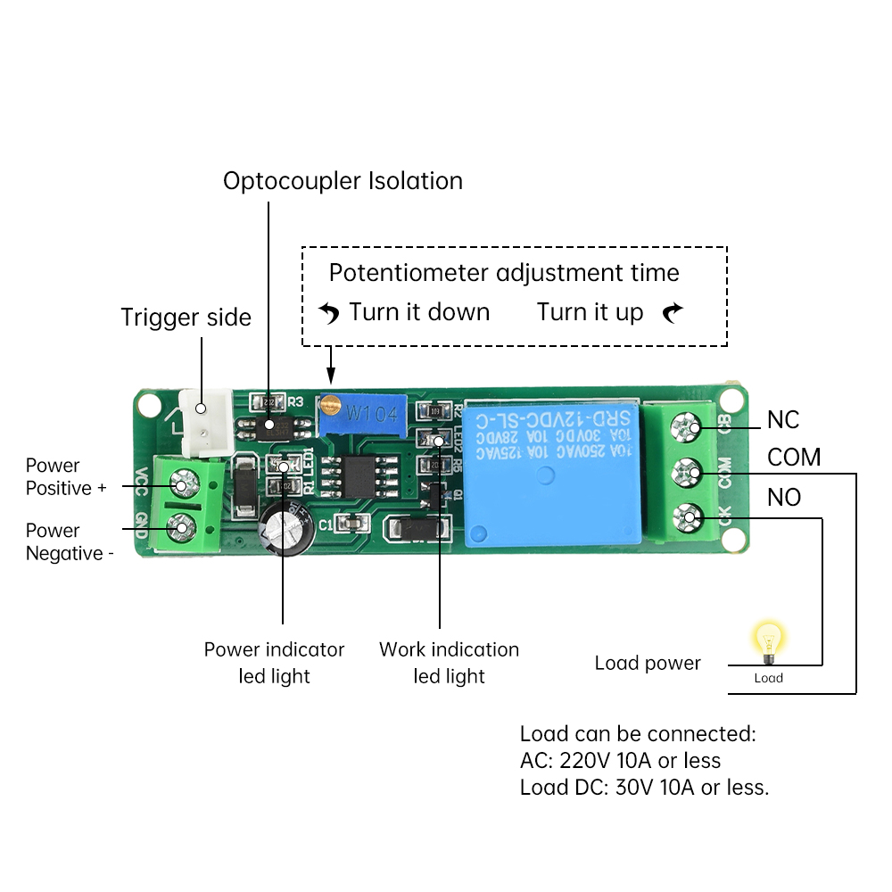 DC 5-12V Externe Drukknop Trigger Aan Verstelbare Timer Vertraging Uit Relais Schakelaar Module Tijd instelbaar 1-10 Seconden