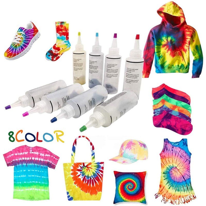 6/8 Colors One-Step Tie Dye Kits Rainbow, DIY Non-toxic Garment Textile Paint 120ml Colorful Clothing Tie Dye Kit Pigment Set: 8 colors