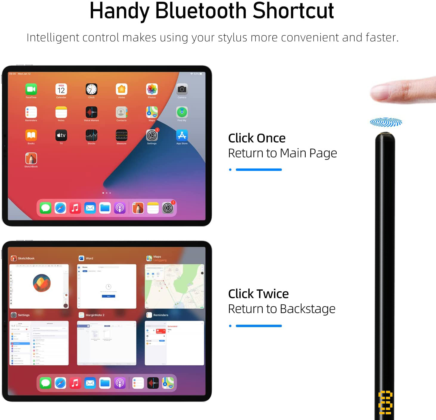 Peilinc Pencil Stylus pen for iPad, Handy Bluetooth Shortcut, Battery Level Display Tilt Palm Rejection for -2022 Apple iPad