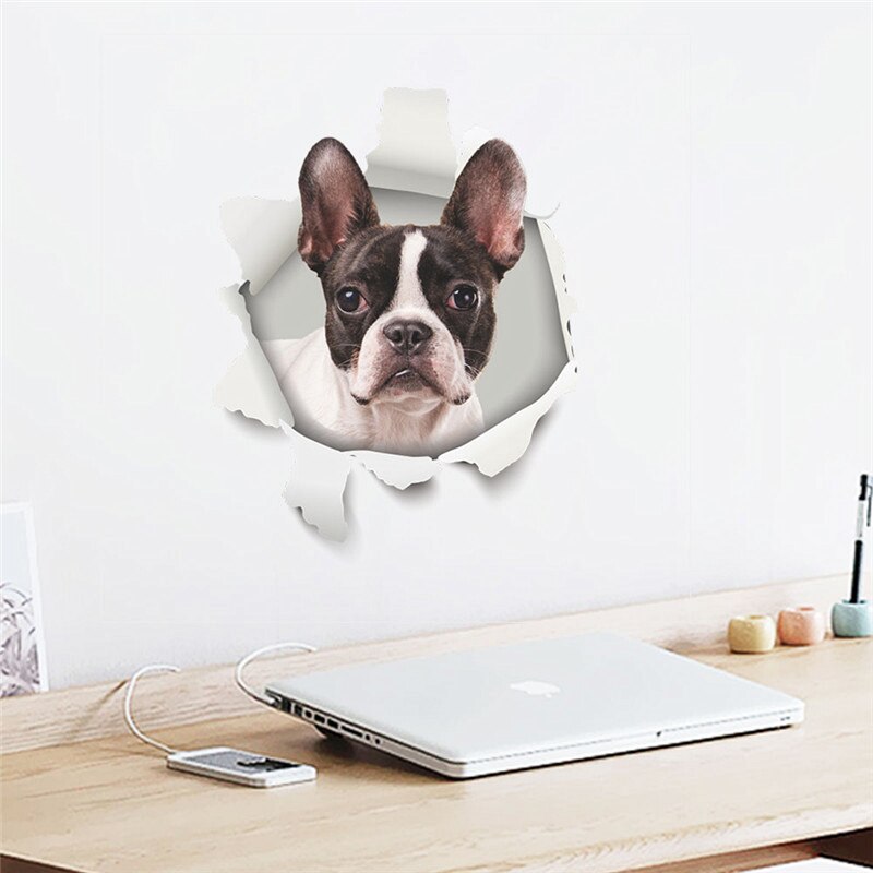 Leuke Hond Kat 3d Gebroken Gat Wc Stickers Voor Wasruimte Huis Decoratie Diy Ainimals Muurschilderingen Cartoon Puppy Kitten Kids decal