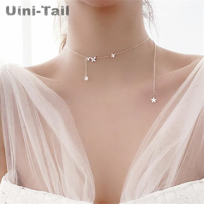 Uini-ogon gorąca sprzedaż nowy 925 srebro styl bajki śliczny mały motyl mikro-zestaw naszyjnik tendencja w modzie słodki romantyczny