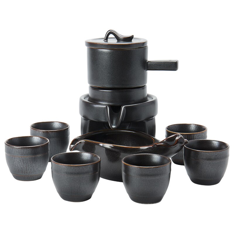 Semi-automatic Tea Set Stone Mill Teapot Household Simple Lazy Ceramic kungfu Tea Cup Set