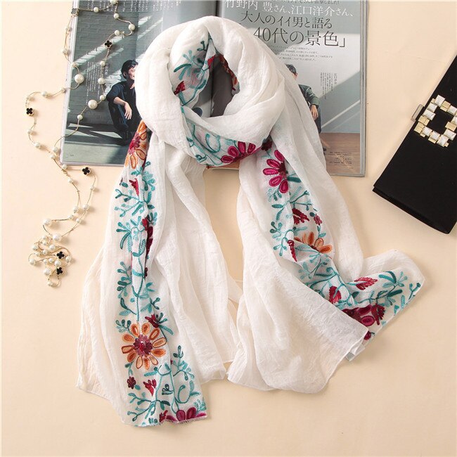 Chal de viscosa Floral bordado liso, bufanda de pañuelo indio, bufandas y chales de algodón con estampado, Foulard suave, gorro Hijab musulmán, 2022