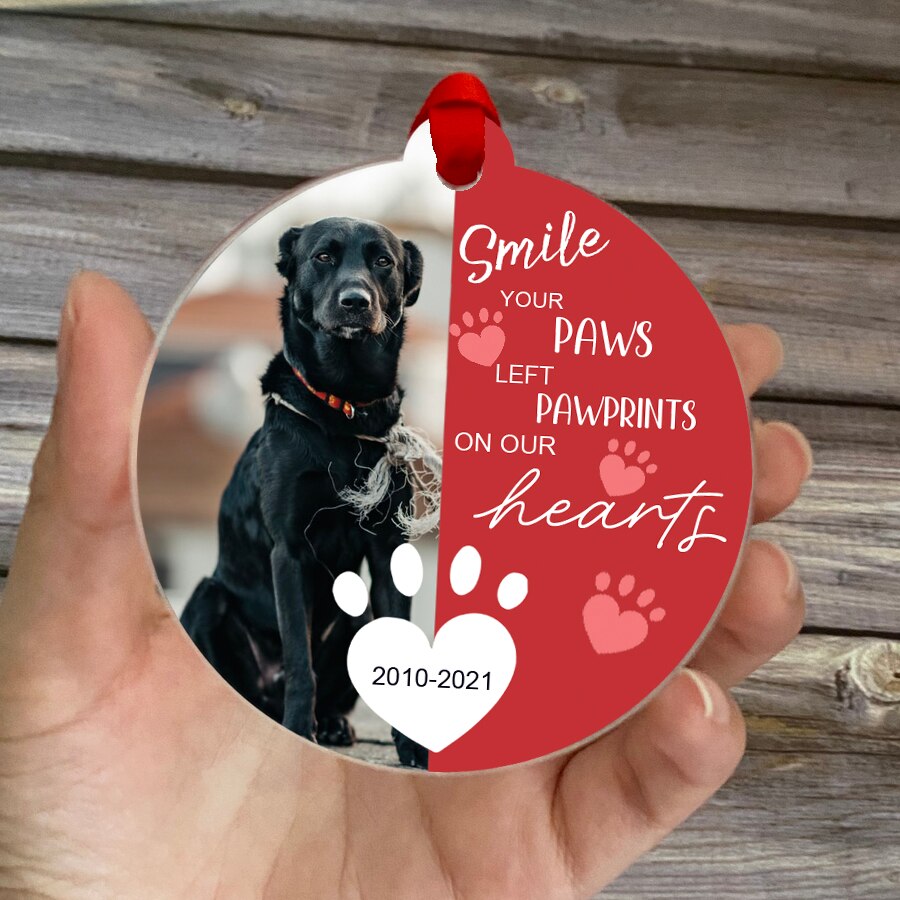 Custom Pet Photo Dog Memory Christmas Ornaments Pet Loss Memorial Tree Decorations: YOUR PAWS LEFT PAWPRINTS ON OUR HEART