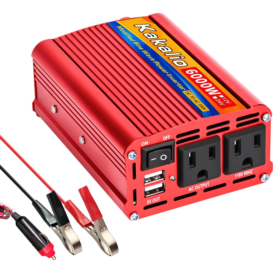 Inverter 60HZ 12V/24V110V600W1500W2000W2500W Household Improved Converter Modified Sine Wave Portable Car Power American Socket: Gold / 24V