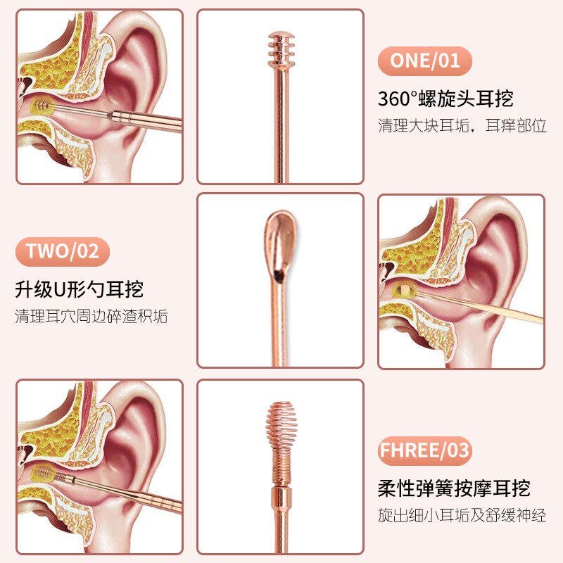 Stainless Steel Spiral Ear Pick Spoon Ear Wax Removal Cleaner Multifunction Portable Ear Pick Ear Care Earwax Removal Tools