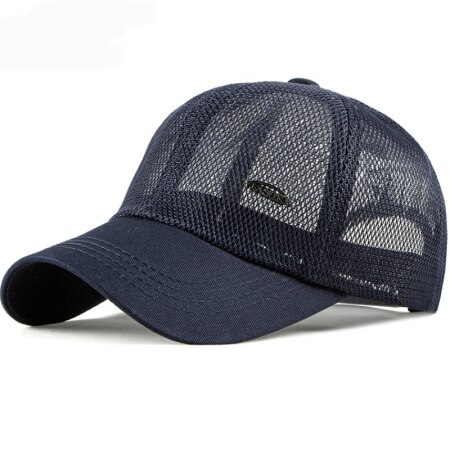Heren mesh pet lente zomer zonnepet dames ademende baseball pet effen verstelbare trucker pet heren dames zonnehoed: Marineblauw