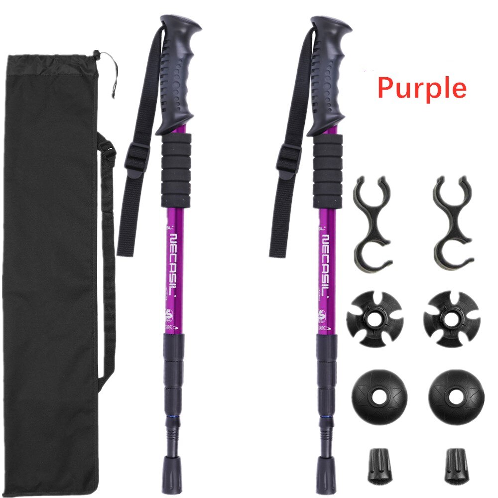 Nordic Telescopische Stok Baton Wandelen Accessoires Gear Sticks Riet Klimmen Trekking Wandelen Polen Inklapbare Intrekbare Canes: Paars