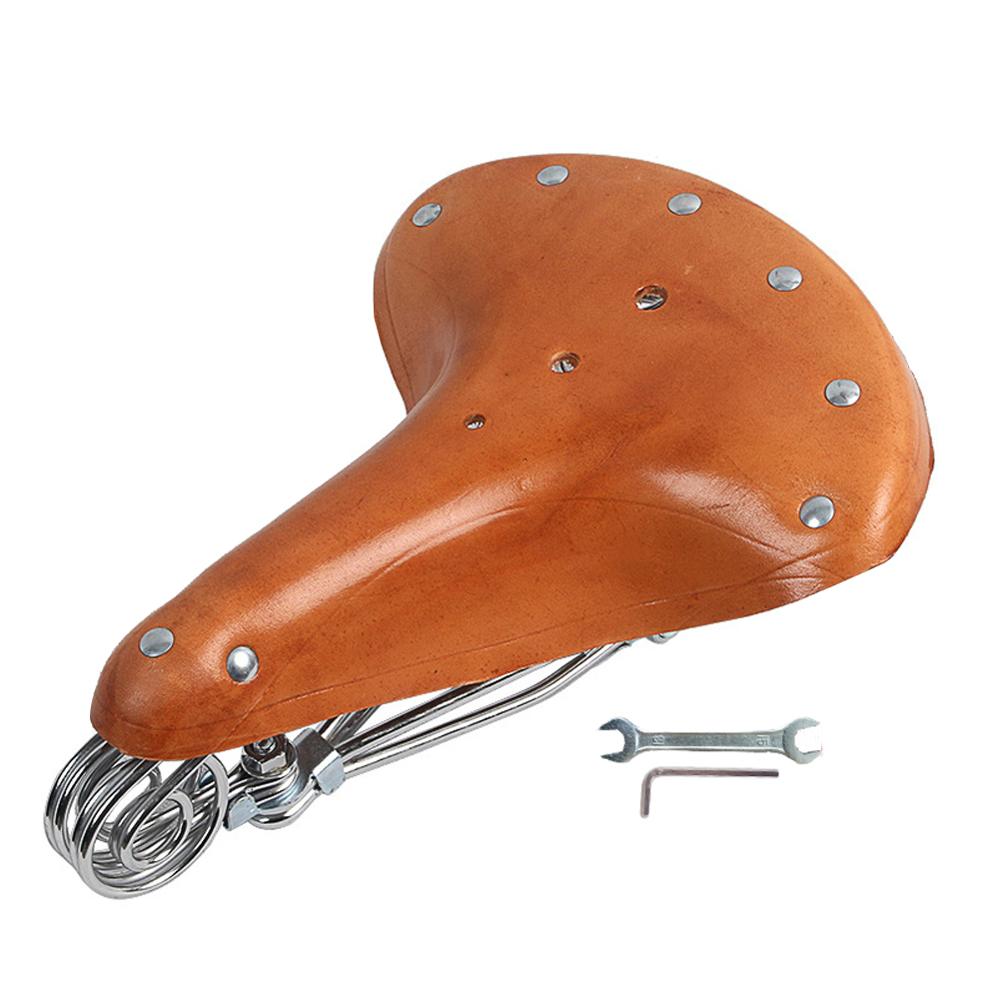 Sillín de bicicleta de cuero Retro, cojín cómodo para bicicleta de montaña, repuesto deportivo: Naranja