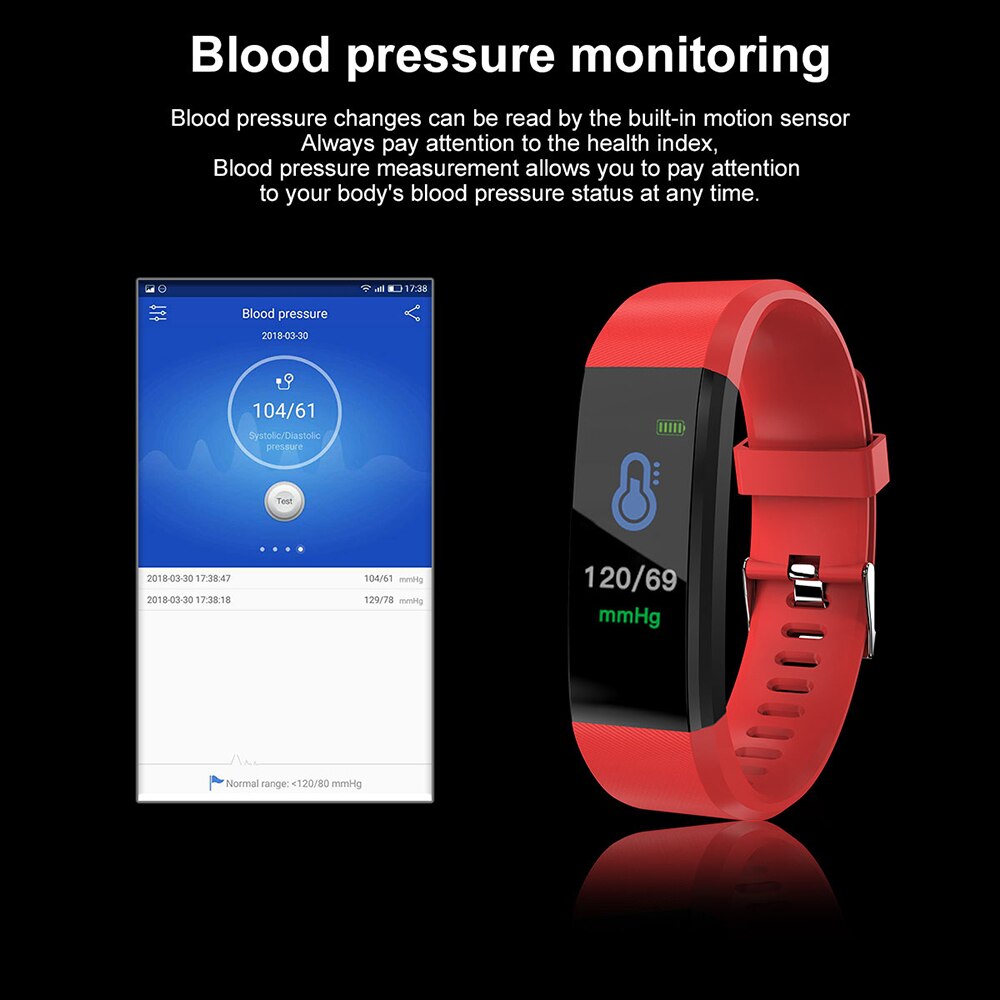 Slimme armband, 115 plus kleurenscherm, sportstappenteller, digitale fitnesstracker, bluetooth, waterdicht, slimme klok, usb-oplaadfunctie