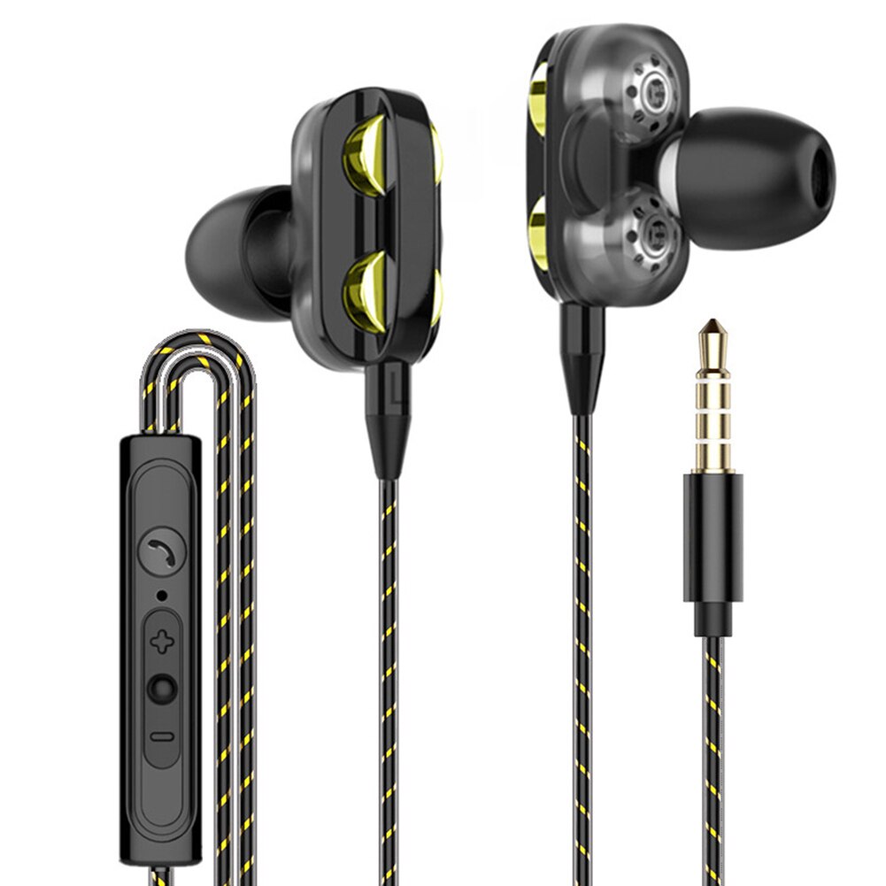 Hoge Bass Headsets Sport Oordopjes Dual Drive Stereo In-Ear Wired Oortelefoon Met Microfoon Computer Oordopjes Voor Mobiele Telefoon: Black Double Horn