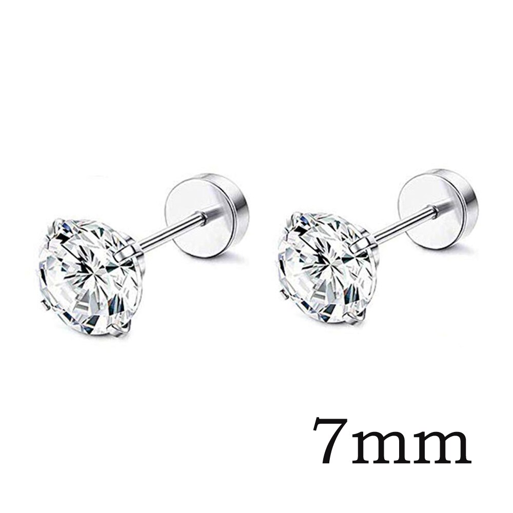 10 Pairs Screw Stud Earrings Flat Back Black Earrings for Men Mix Color Helix Cartilage Barbell Earrings Plugs Tunnel Punk: 1 Pair Zircon 7mm