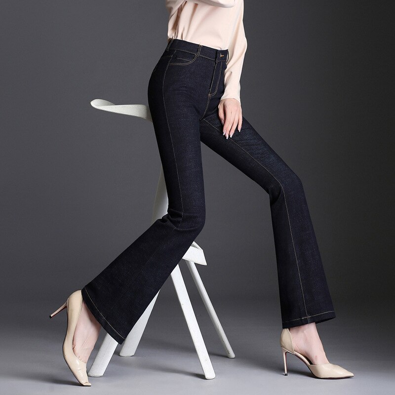 Plus Größe Frauen Stiefel-schneiden Hohe strecken Denim Ausgestelltes Jeans Für Frühling Herbst Einfarbig Dünne Engen aufflackern Jeans Übergröße