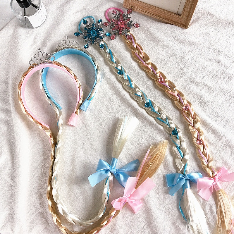 Eenvoudige, schattige cartoon sneeuwvlok kroon pruik met strass steentjes, vlechten, kinderhoofdband voor meisjes, haaraccessoires