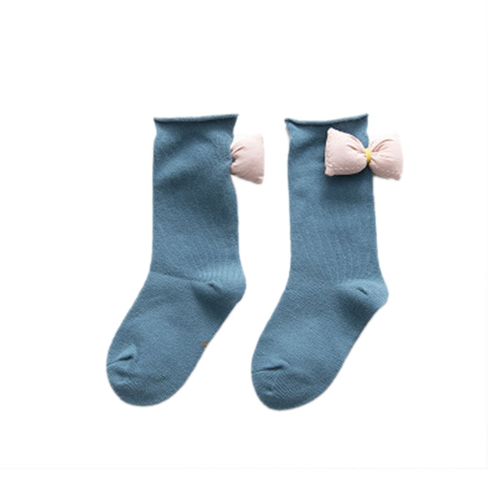 Crianças 3d bowknot meias crianças meninas antiderrapante malha joelho alta meia bonito algodão meados do tubo meias perna sólida mais quente: green / 3-5Y