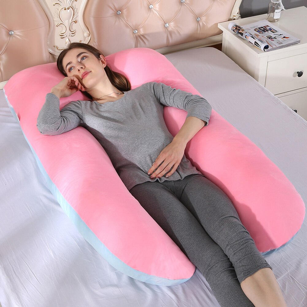 Almohadas grandes en forma de U para mujeres embarazadas, cojín de maternidad de algodón cómodo para el cuerpo, soporte para dormir de lado