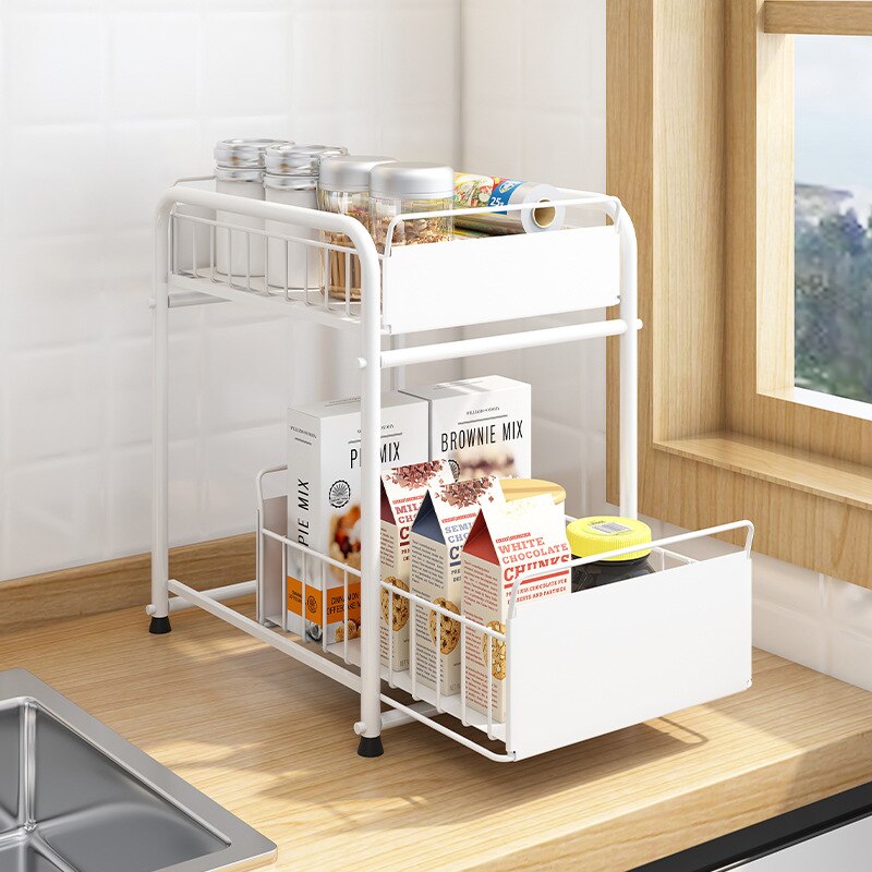2 Layer Kitchen Shelf Organizer Dish Drying Rack Utensils Holder Bowl Dish Draining Shelf Kitchen Storage Countertop Organizer: L white