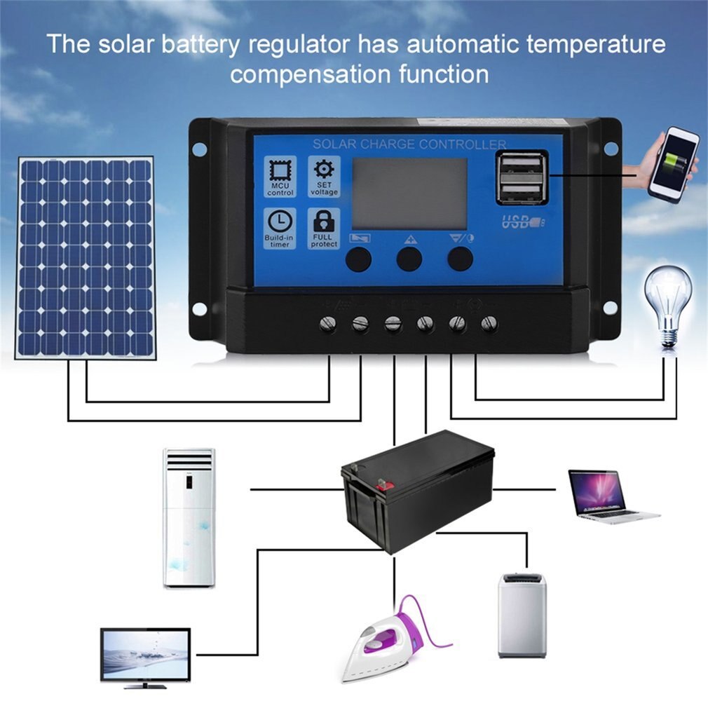 Dual USB 12V/24V 10A Solar Panel Controller Battery Charge Regulator LCD Display Regulator Solar Controller