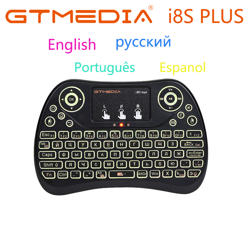Draadloze Toetsenbord Backlit I8S Plus Engels/Russisch/Spaans/Portugees Mini Toetsenbord Met Touchpad 2.4G Afstandsbediening voor Tv Box