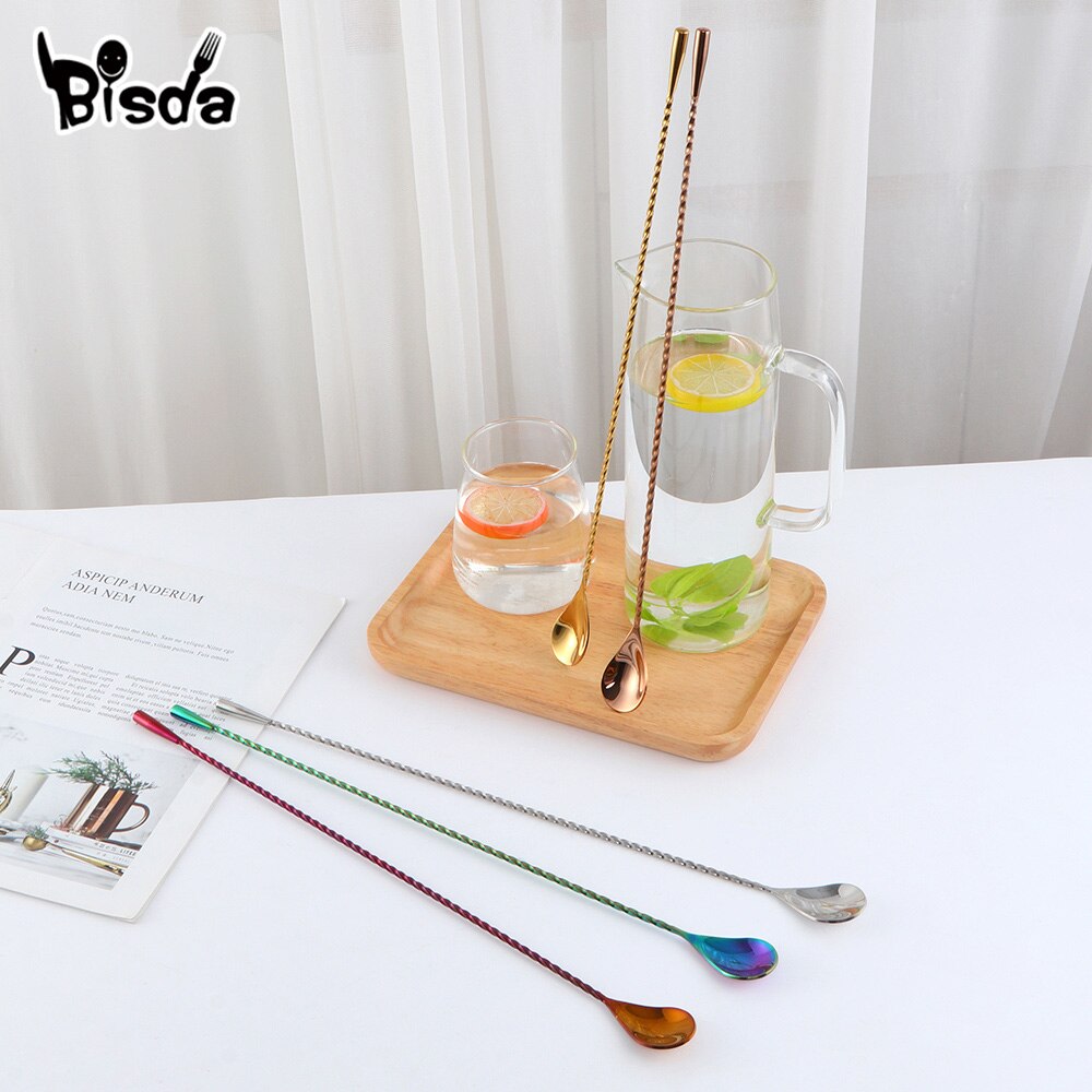 5Pcs Stainless Steel Bar Spoon Cocktail Swizzle Sticks Long Handle Mixing Spoon Teadrop Stirrer Muddlers Bartender Bar Tool 40cm