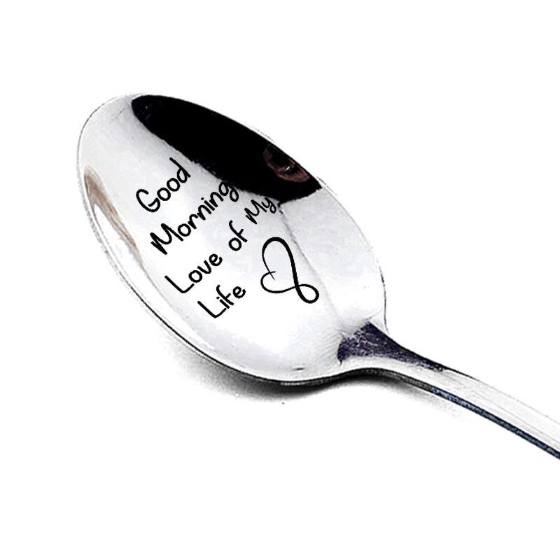Vajilla de cocina creativa, cuchara de acero inoxidable con mango largo, cuchara grabada, vajilla decorativa para aniversario de bodas: A5