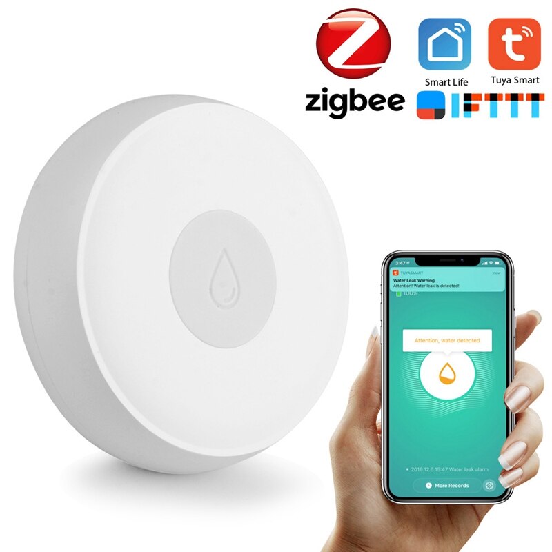 Zigbee Smart Home Water Leak Sensor Wireless Flooding Detector Water Leakage Detection Alert Water Level Overflow Alarm Tuya Sma