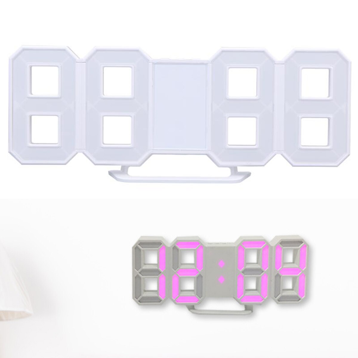 Digital USB Desktop Clock LED Clock 12/24 Hours Display Alarm Clock with Snooze Mode 8888 Display: Pink
