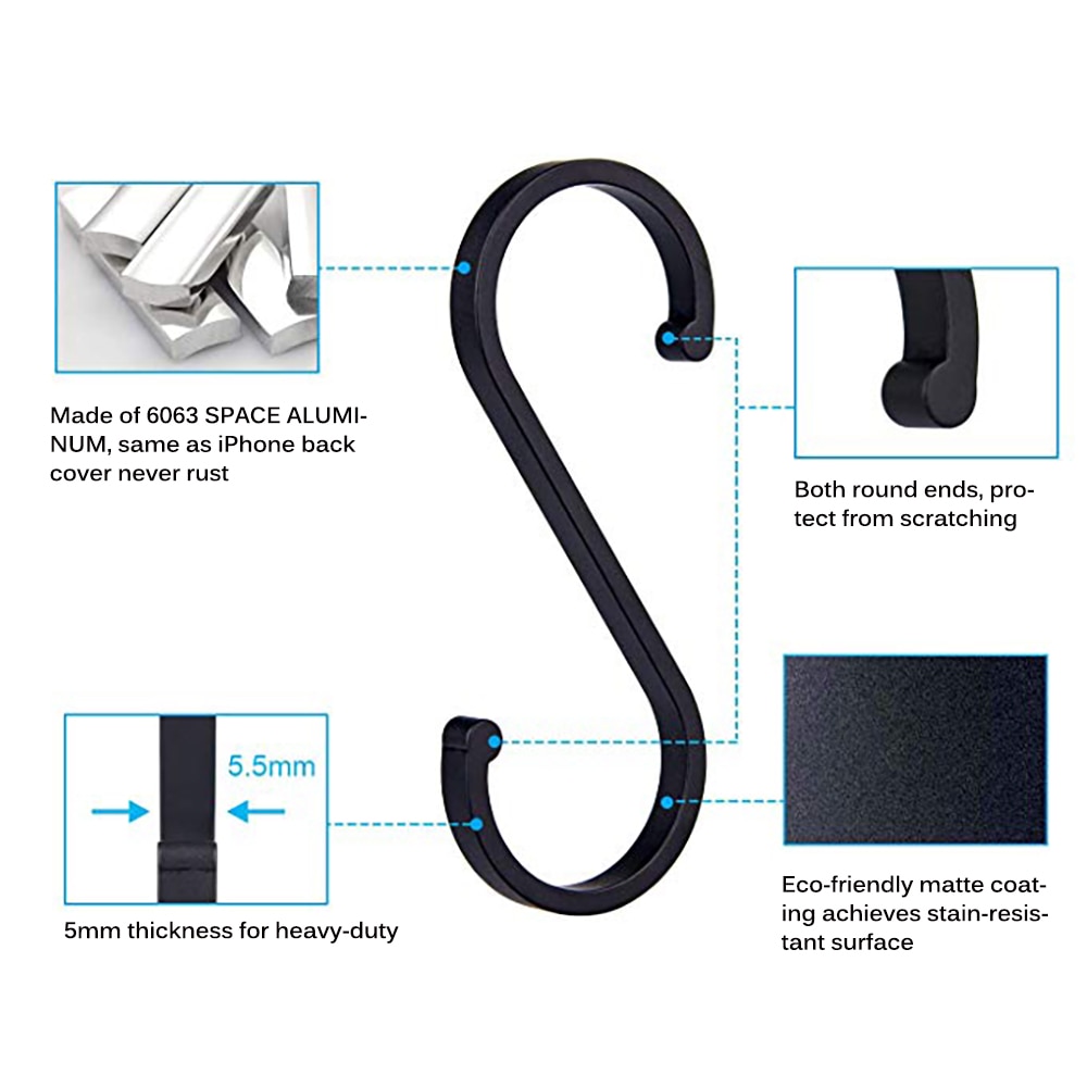 Colgador de puerta con forma de 12 Uds. En forma de S para armario, ahorro de espacio, colgador de ropa, potente espacio de aluminio para carne, casa de cocina, olla, percha para bandeja