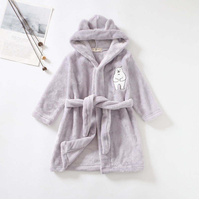 Peignoir enfants pour fille enfants vêtements fille flanelle Robe de bain vêtements garçon dessin animé Robe de nuit enfants pyjamas pour fille 1-8 ans: GRIS / 9