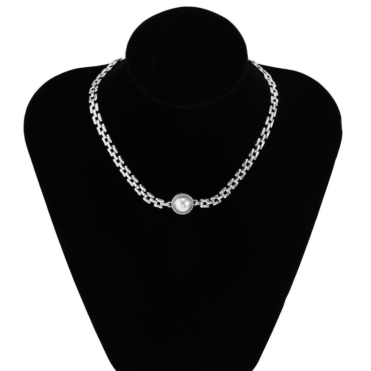 Lacteo Vintage sztuczna perła geometryczna Choker naszyjnik dla kobiet modny złoty kolor metalowy cienki łańcuszek do obojczyka naszyjnik prezent: Silver Color