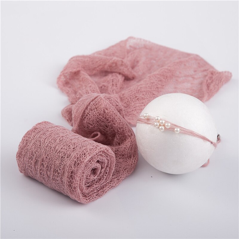 40*150 cm Newborn Baby Mohair Photography Wraps Blanket With Pearl Headband Headwear Infant Soft Knitted Wrap Cloth Accessories: Lavender