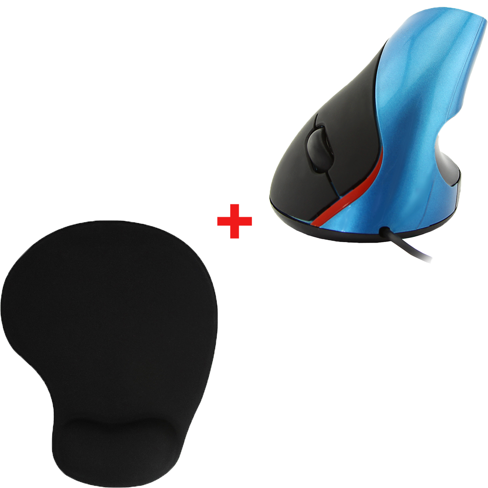 Wired Vertical Mouse Ergonomic Healthy Gaming Computer office Mause 5 Buttons USB Optical Mice Gamer For Laptop PC: Blue Mouse and pad