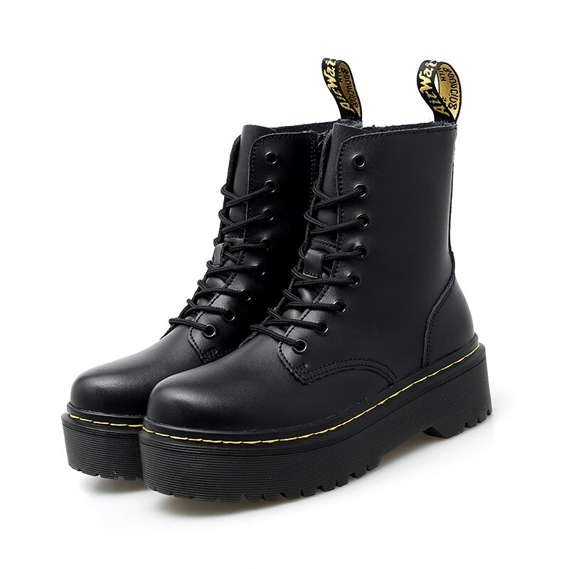 Botines blancos de piel auténtica para mujer, botas de plataforma planas, zapatos de piel para otoño e invierno, botas de cuero con cordones de punta redonda