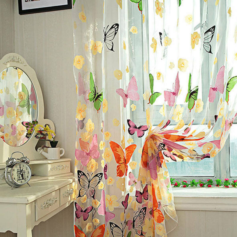 200cm x 100 cm Print Sheer Window Panel Curtains Room Divider for living room bedroom Kitchen Room