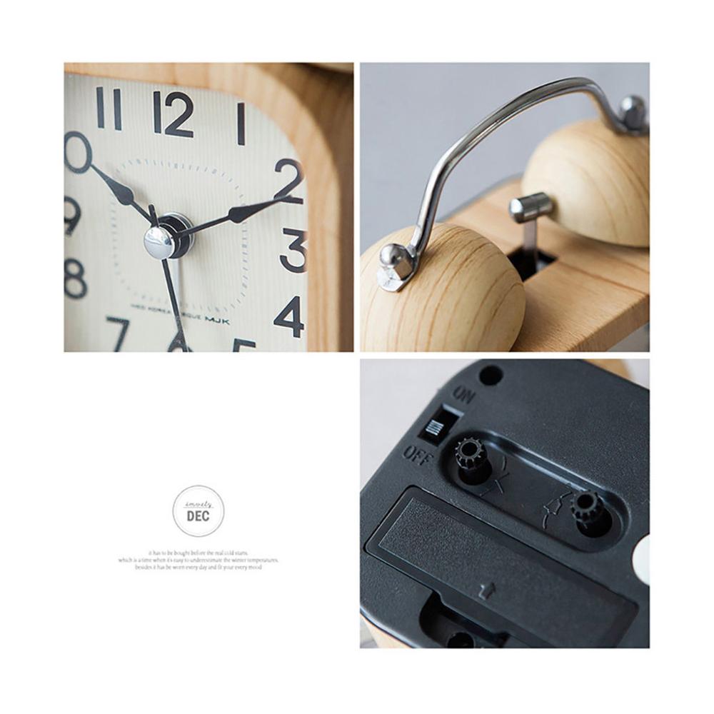 Neo korea-eaque mjk lichtgevende mute retro dubbele houten wekker mini schattige moderne wekker voor in de slaapkamer