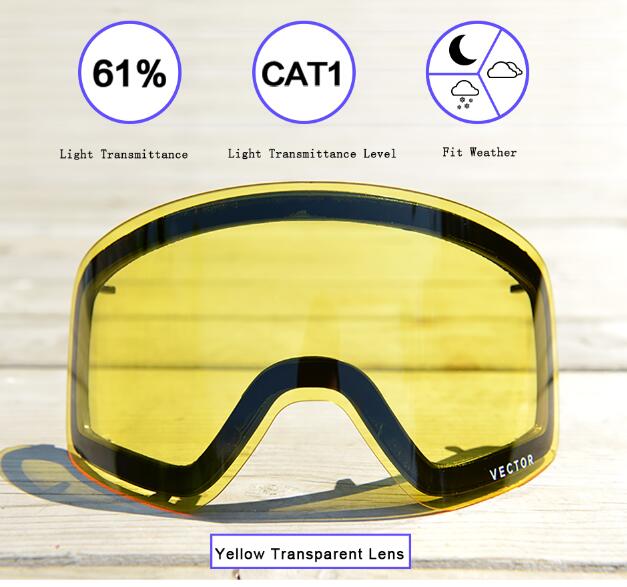 This Only Lens For Ski Goggles Hxj20011 Anti-fog Interchangeable Double-layered Cylindrical UV400 Protection Light Transmission: Yellow