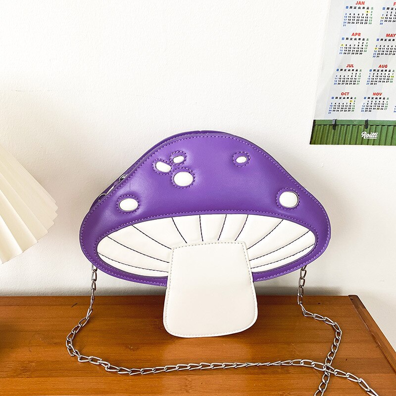 Sacs à main champignon rouge pour femmes, mignon sac à bandoulière Kawaii, pochette de jour à chaîne, Mini sac à main de styliste: Violet