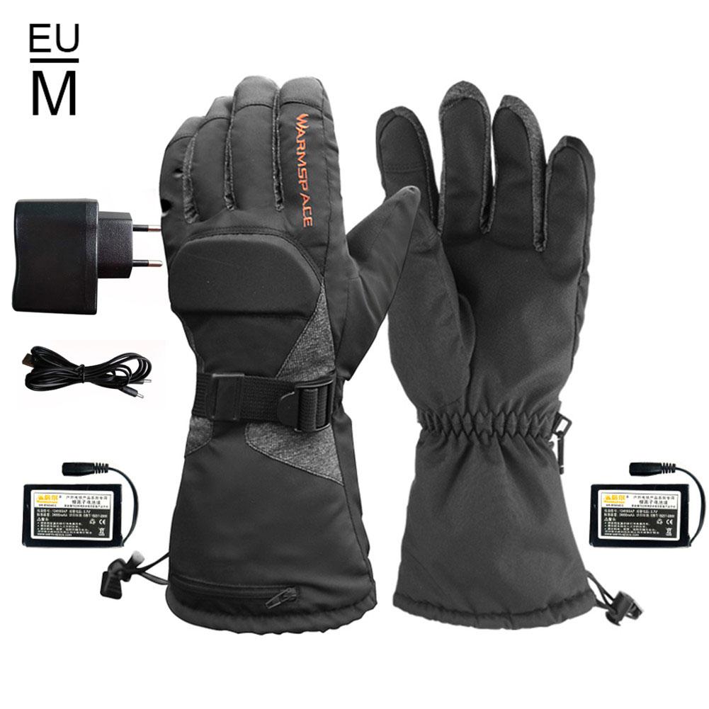 Motorcykel opvarmede handsker 3.7v/3600 mah lithium batteri vandtæt varme holder termisk varme handsker til skiløb: Eu-stik m