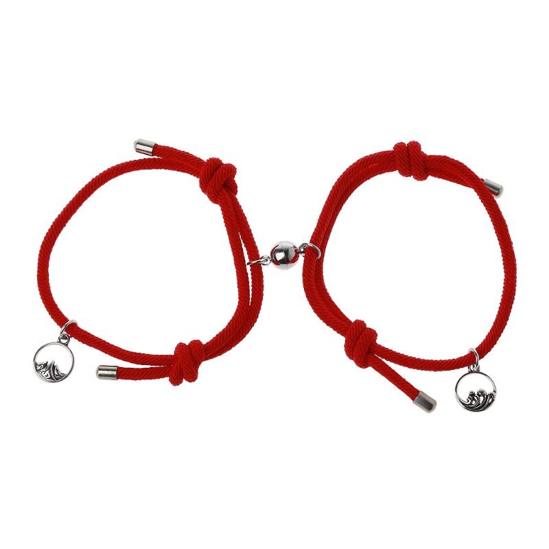 2Pcs Minimalist Lovers Matching Friendship Bracelet Rope Braided Couple Magnetic Distance Bracelet Kit Lover Jewelry: R