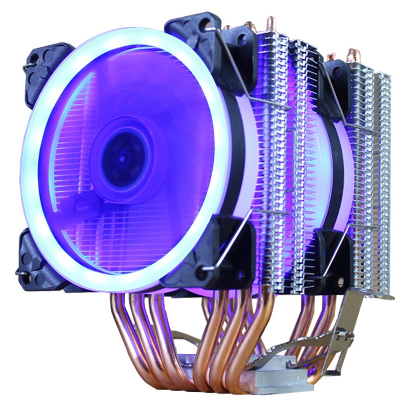 CPU Cooler 6 Heat-Pipes Dual-Tower Cooling 9cm RGB Fan LED Fan Support 3 Fans 3PIN CPU Fan For AMD And For Intel: 2 Fan LED 4pin Blue