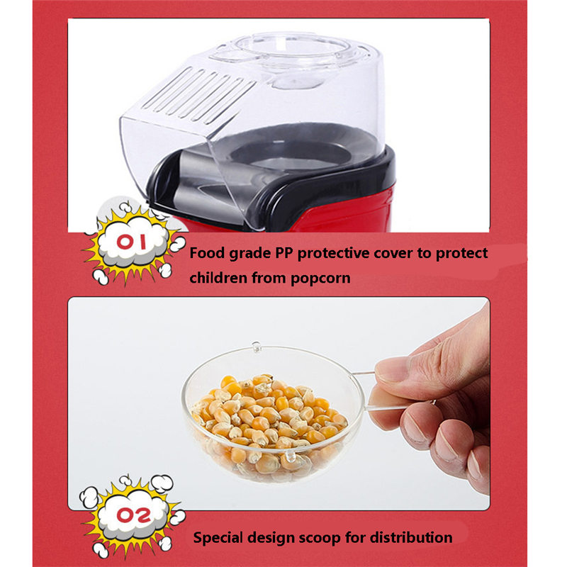 Mini Household Electric Popcorn Maker Machine Automatic Red Corn Popper Natural Popcorn Home use household For kids Children U3