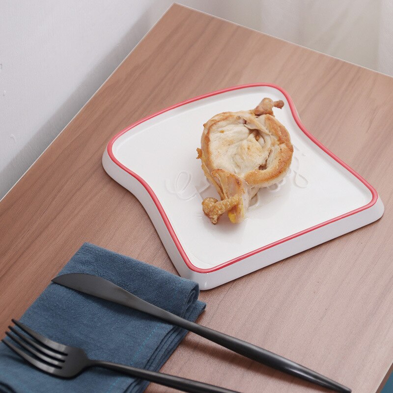 Plato de pan de cerámica, placa creativa con forma de pan tostado pintado a mano, plato esmaltado de alta temperatura, desayuno encantador