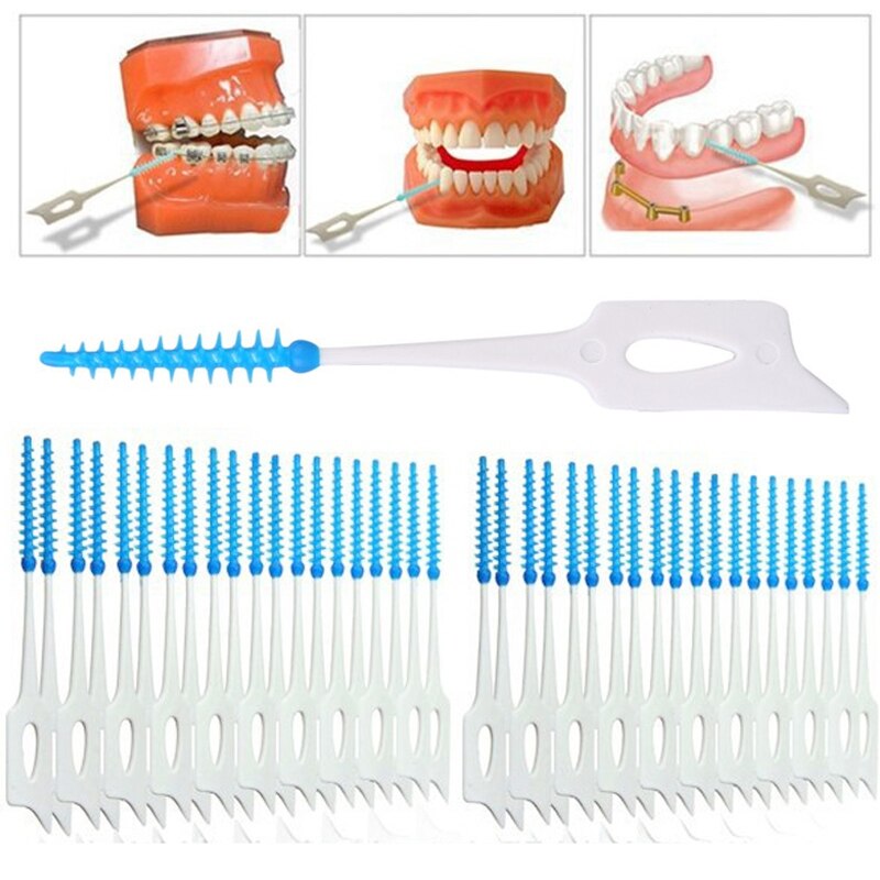 40 Pcs Tooth Hygiene Floss Adults Dual Interdental Brush Toothpick Teeth Stick Floss Pick Oral Gum Teeth Cleaning Care